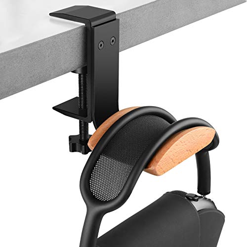 Linkidea Headphone Stand Hanger Compatible with Apple AirPods Max, Wooden Headset Holder Clamp Mount, Under Desk Headphone Hook Rack for Gaming Headphones, Office Desk & Table (Beech)
