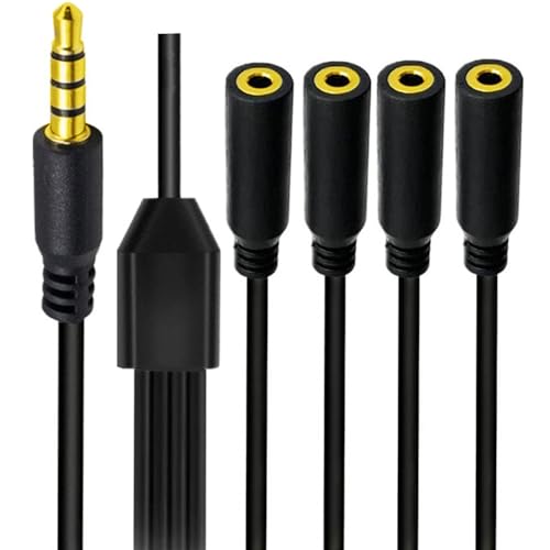 1.6ft 1/8” 3.5mm TRRS Extension Stereo Audio Cable, 1 Male to 4 Female Splitter Aux Cord, 4 Pole Jack Headphone MIC Extender for Smart Phones, MP3, Laptops, Don’t Support MIC of IOS Headphone - style: 1 to 4