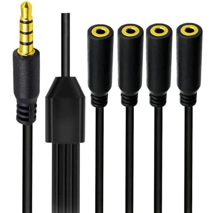 1.6ft 1/8” 3.5mm TRRS Extension Stereo Audio Cable, 1 Male to 4 Female Splitter Aux Cord, 4 Pole Jack Headphone MIC Extender for Smart Phones, MP3, Laptops, Don’t Support MIC of IOS Headphone - style: 1 to 4