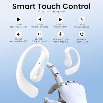 Piluyaa Open Ear Bluetooth 5.3 Earbuds, Wireless Headphones Sport Over Earphones Built-in Mic with Ear Hooks, 58H Playtime Ear Buds Fast Charging, IPX7 Waterproof for Running/Workout-White - color: WHITE
