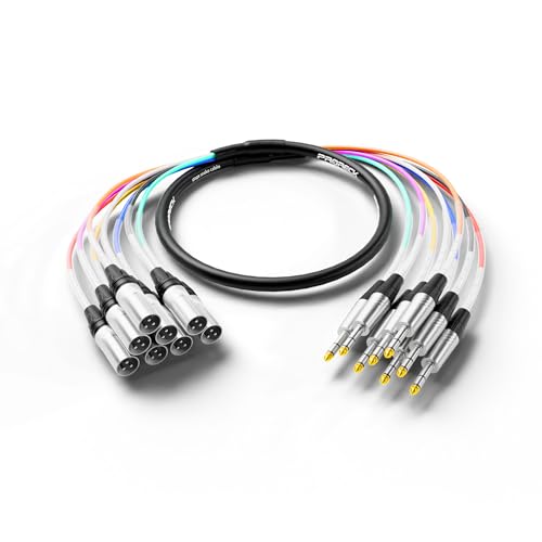PRORECK 1.8m(6피트) 스네이크 케이블, 8채널 차폐 오디오 케이블 0.6cm(1/4인치) TRS to XLR 수, 전문 무대, 스튜디오 및 라이브를 위한 컬러 마크 커넥터 포함(PR-TRS/XLR-8 x 6M) - style: 8채널 1.8m(6피트)