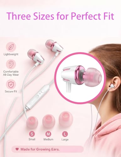 2-Pack Teens Wired Earbuds Set with Glitter Case, School Headphones | GOGOSINIS 2-pack Wired Student Earbuds with Glitter case, 3.5mm Headphones,Mini Carabiner Clip for School Backpacks - color: Diamond Pink-purple