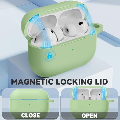 Ljusmicker for AirPods Pro 3 Case 2025 with Magnetic Lock,Pastel Green | Soft Silicone Protective Cover for Apple AirPod Pro 3rd Generation Case with Cleaner Kit & Keychain for Women Men,Shockproof - color: A1-Pastel Green