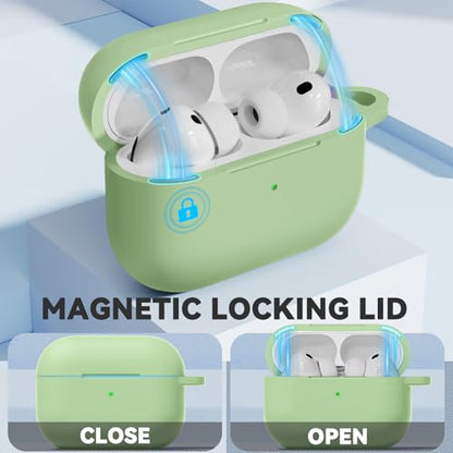Ljusmicker for AirPods Pro 3 Case 2025 with Magnetic Lock,Pastel Green | Soft Silicone Protective Cover for Apple AirPod Pro 3rd Generation Case with Cleaner Kit & Keychain for Women Men,Shockproof - color: A1-Pastel Green