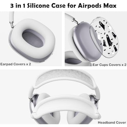 for AirPods Max Headphones Halloween Ear Covers for AirPods Max 2 | Cute Ghost Bat Clear Ear Cups Cover | White Silicone Ear Pad Case Headband Cover for Apple AirPods Max 2/1 (2026/2024/2020) - color: Ghost E/White