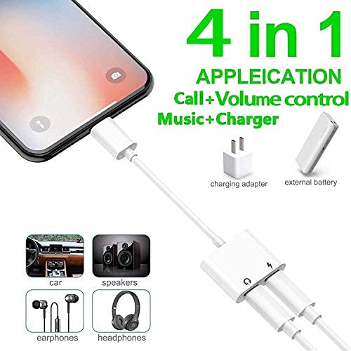 [Apple MFi Certified] Dual 2in1 Lightning Headphone Audio & Charger Adapter Splitter for iPad,2 Pack iPhone Headphone Adapter for iPhone 14/13/ 12/11/ XS/XS Max/XR/X/ 8/8plus/7/7 Plus/iPad