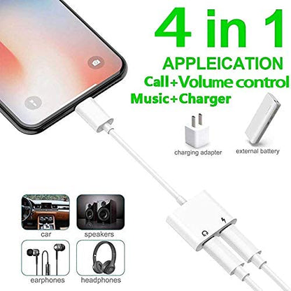 [Apple MFi Certified] Dual 2in1 Lightning Headphone Audio & Charger Adapter Splitter for iPad,2 Pack iPhone Headphone Adapter for iPhone 14/13/ 12/11/ XS/XS Max/XR/X/ 8/8plus/7/7 Plus/iPad