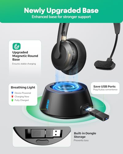 Acer Wireless Headset with Mic for Work, Single Ear Work Headset with Charge Stand for Remote & Office, Bluetooth 5.3 & USB 2.4G Dongle for Zoom & Teams | Acer Charging Stand, Bluetooth 5.3 & USB 2.4G Dongle for Office, Remote Work, Zoom & Teams