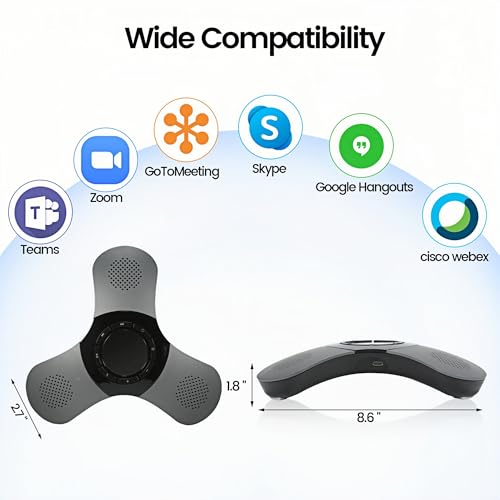 Conference Speaker with Microphone 360° Voice Pickup USB Bluetooth Speakerphone for Home Office & Meeting Room