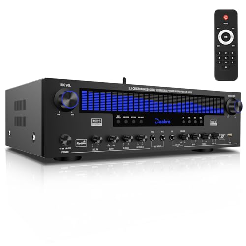 Daakro Stereo Receivers Home Audio Amplifier w/DSP Display,300W Rated Power 5.1 Channel Bluetooth Receiver,Home Amp w/BT/CD/DVD/AUX/USB/BT/FM/Opt/COA/MIC for Home/Studio/Theater Passive Speaker - size: 3800