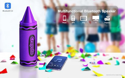 Crayola Kids Crayon Speakers Bluetooth, Portable Bluetooth Speakers | 20W Peak Power HD Sound, Mini Bluetooth Speaker Wireless with TWS Pairing BT 5.3, FM Radio Home/Party/Outdoor/Travel - color: Purple