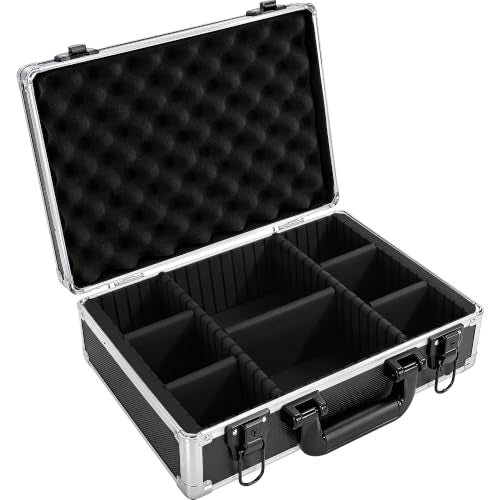 Aluminum Storage Case with Adjustable Dividers, Multi-Function Lockable Storage Carrying Case for Graded Card, Barber Tools, Makeup Tools, etc (Medium) ﻿ - size: L 14'' X W 10' X H 5''