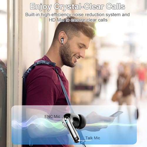 Wireless Earbuds, Bluetooth 5.3 Headphones Bass Stereo, 48Hours Playtime, 4 ENC Mic Clear Calls, Noise Cancelling Ear Buds with LED Display Charging Case,IPX7 Waterproof Earphone for Android iOS Black - color: Black