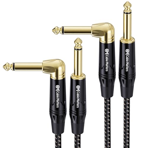Cable Matters Braided 2-Pack 1/4 Inch TS Right Angle Electric Instrument Cable - 10 Feet Straight to Right Angle, Compatible with Guitar, Bass, Amp, Mixer, Equalizer - size: 10 ft