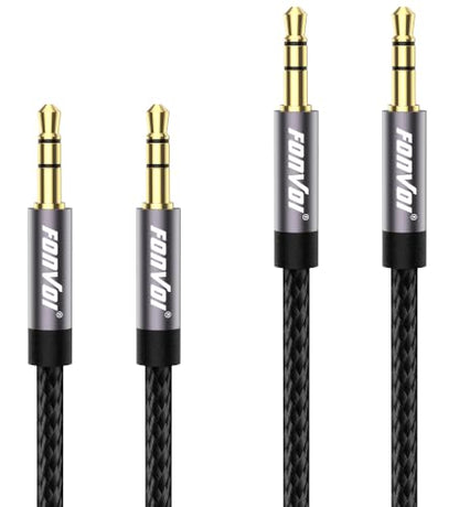 AUX Cable,3.5mm Audio AUX Cord for Car,Braided 3.5mm Male to Male Stereo Cable, Compatible with:Headphones, Phones, iPod,Car Audio,MP3 and More (4FT+4FT) - size: 4 ft + 4 ft
