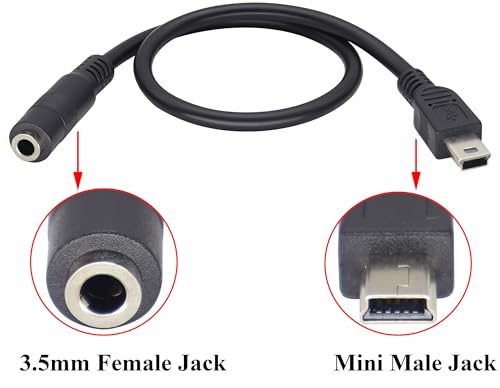 3.5mm to Mini USB Cable Mini USB Male to 3.5mm Female Audio Cable | 3.5 Female TRRS 4-Pole Jack to 5 Pin Mini USB Male Mic Cord Adapter Cable [1Ft/30cm-2Pack]