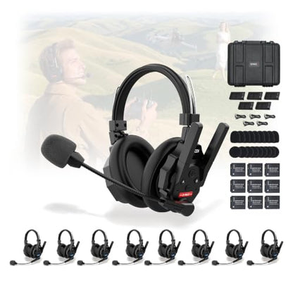 SYNCO XTALK XMAX9 Headset Intercom System, BT Connection & AI Noise Cancel | Wireless 2.4G & BT 24H batteries, AI noise cancel chip Dual-ear headset for large-scale productions & conferences - color: 9-set, size: Xtalk Xmax