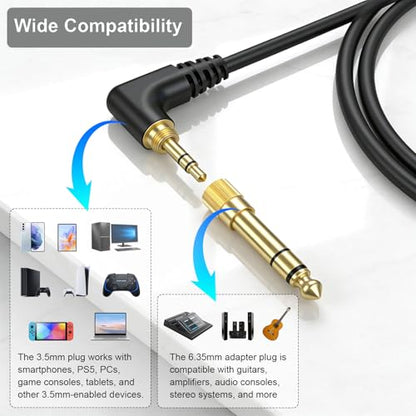 Replacement HDJ-CUE1 Audio Cable Coiled Cord Compatible with Pioneer DJ HDJ-CUE1, HDJ-X5, HDJ-X7, HDJ-S7 Headphones with 6.35mm Adapter