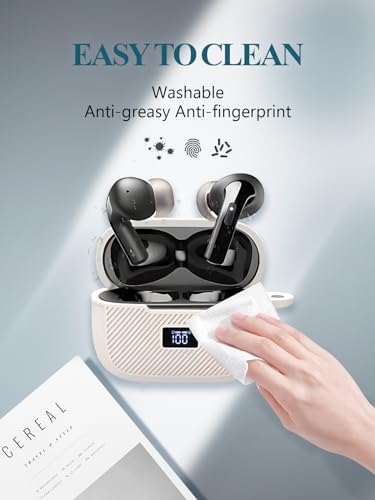 Case Cover for TOZO T20 Wireless Earbuds Bluetooth Headphones,Protective Soft Silicone Skin Case Cover Shock-Absorbing Protective Case with Keychain,Lanyard and Cleaning Pen-White - color: WHITE
