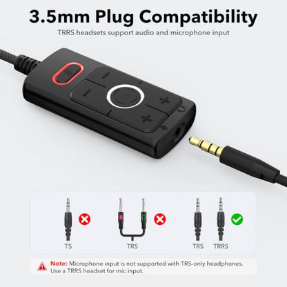 1Mii S03 External USB Sound Card, 7.1 Surround USB 3.5mm Jack Audio Adapter | for PC to Headphones, Plug & Play, Volume Control and Mic Mute for Gaming, USB to AUX for Headset, Computer, PS4, PS5, 6FT