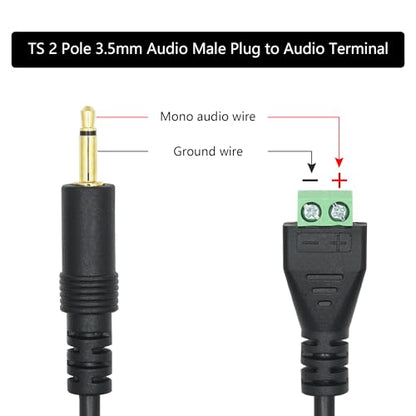 3.5mm Audio Terminal Block Cable 11", TS Mono Solderless Screw Terminal | 2Pcs 1/8 Plug to 2 Pin Solderless Audio Solderless, TS 2 Pole Gold Plated Jack, for Audio Signal DIY Replacement & Repair. - style: 3.5mm TS 2 Pole Cable - 2Pcs