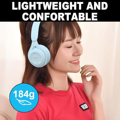 Upgraded Hybrid Noise Cancelling Bluetooth Headphones Over Ear Wireless Bluetooth with Mic Soft-Earpads HiFi Stereo Foldable Lightweight Headset Deep Bass for Home Office Cellphone PC Blue