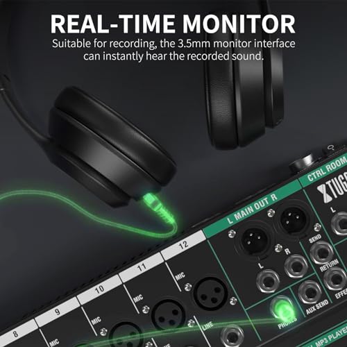 XTUGA 6 Channel Audio Mixer,Professional Digital Sound Board DJ Mixer(CT60) | 48V Phantom Digital Effect,3-band EQ,Bluetooth DJ Mixing Console System,Sound Mixer for PC Podcast Studio Streaming Recording