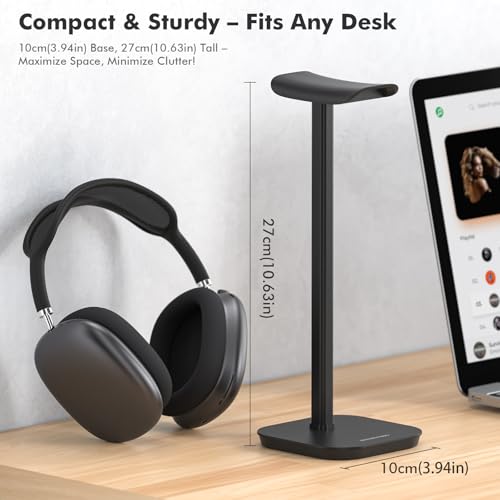 Headphone Stand, Aluminum Desk Headset Earphone Holder (Black) - color: Black