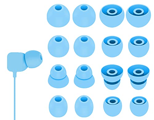 8 Pairs Powerbeats Pro Ear Tips Buds, 4 Size Replacement Soft Flexible Fit in Case Noise Reduce Silicone Rubber Gel Eartips Wing Skin Accessories Compatible with Beats Flex/BeatsX - Flame Blue