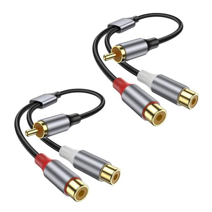 RCA Splitter Cable, 20CM RCA Y Splitter 1 Male to 2 Female 2 Pack, Short RCA Stereo Audio Speaker Splitter Cable for Amplifier, Subwoofer, Home Theater, DVD, TV, Speaker. - size: 2 Pack