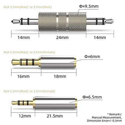 2.5mm to 3.5mm Adapter and 3.5mm to 2.5mm Adapter Male to Female Stereo Audio Connector, 3.5 to 3.5 (1/8") TRS Stereo Aux Converter Gold Plated Compatible for Smartphones, Mic (3-in-1 Pack)