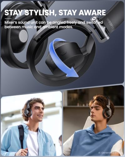 Mixer Open Ear Headphones, Wireless Headphones with Qualcomm aptX HD, Snapdragon Sound, Comfortable Breathable Open Fit, 40-Hour Playtime, Open Back Headphones with Carrying Case (Black) - color: Black