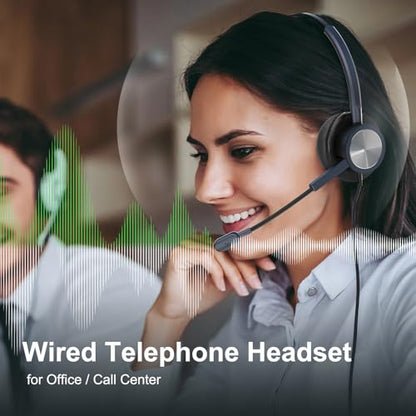 One Ear Wired Headphone for Deskphones, Telephone Headset with QD-RJ9 Jack & Noise Cancelling Microphone for Office Call Center, Works for Grandstream,Snom,Yealink,Fanvil,Cisco IP Phones and More