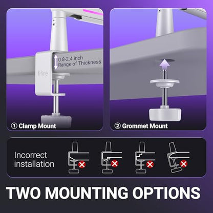 FIFINE BM88ProW RGB Low Profile Microphone Boom Arm for Gaming Streaming | Rotatable Desk Mount Mic Stand, Cable Management, RGB Control for Podcast, - color: white