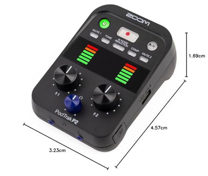 Zoom PodTrak P2 Podcast Recorder with 2 USB Mic Inputs & AI Noise Reduction | 2 USB Mic Inputs, 2 Headphone Outputs, Tone and Comp Effects, SD Card, Battery Powered