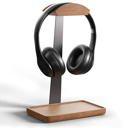 Wooden Headphone Stand, Solid Wood Desktop Organizer | Headset Holder for desk with Storage Base for AirPods Max, Sony, Bose, Razer, Sennheiser, Gaming Equipment and Accessories