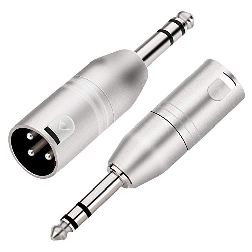 Tisino 1/4" TRS to XLR Adapter, Balanced Quarter Inch 6.35mm Male to XLR Male Adapters - 2 Pack | Balanced 6.35mm Quarter Inch Male to XLR Male Adapter for Mixer Studio, Mic, Speaker, Audio Coupler - color: 1/4" TRS to XLRM