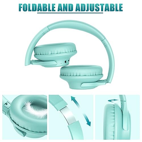 KVIDIO Bluetooth Headphones Over Ear, 65 Hours Playtime Wireless Headphones with Microphone, Foldable Lightweight Headset with Deep Bass, HiFi Stereo Sound Low Latency for Travel Work Cellphone - color: Green