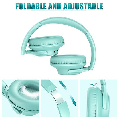 KVIDIO Bluetooth Headphones Over Ear, 65 Hours Playtime Wireless Headphones with Microphone, Foldable Lightweight Headset with Deep Bass, HiFi Stereo Sound Low Latency for Travel Work Cellphone - color: Green