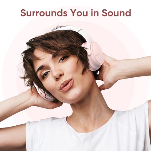 Wireless Headphones, Bluetooth Over Ear Headsets with Microphone, Hi-Fi Audio, 60H Playtime, Touch Control, Foldable Lightweight, On-Ear Headphones for Girls Women, Travel, Work, - color: Cherry Blossom Pink