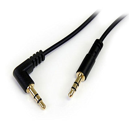 StarTech.com 6 ft Slim 3.5mm to Right Angle Stereo Audio Cable - M/M (MU6MMSRA) Black - size: 6 ft, style: 1 x Angled Connector