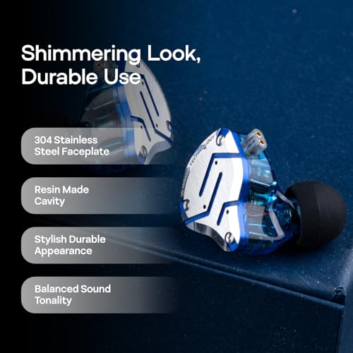 Linsoul KZ ZS10 Pro, 4BA+1DD 5 Driver in Ear Monitor, HiFi Wired Earbuds, Gaming Earbuds, Hybrid IEM Earphones with Stainless Steel Faceplate, Detachable Cable for Musician(Without Mic, Glare Blue) - color: Glare Blue, style: Without Mic