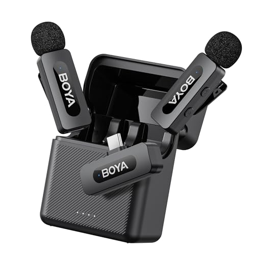 BOYA BY-V30 Wireless Lavalier Microphone,USB Type-C Mini Laple Mics for iPhone16,Android Smartphone,36H Battery,Noise Reduction,328FT Range Clip-on Condenser Mic for YouTube Interview TikTok - style: BY-V30(2TX+RXU+CC)