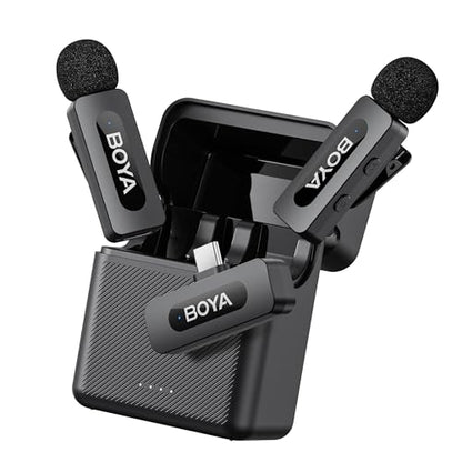 BOYA BY-V30 Wireless Lavalier Microphone,USB Type-C Mini Laple Mics for iPhone16,Android Smartphone,36H Battery,Noise Reduction,328FT Range Clip-on Condenser Mic for YouTube Interview TikTok - style: BY-V30(2TX+RXU+CC)