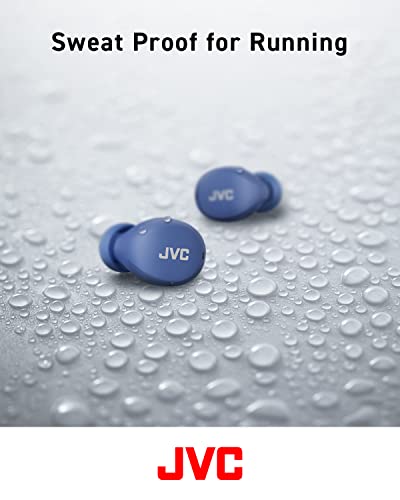 JVC Compact and Lightweight Gumy Mini True Wireless Earbuds Headphones, Long Battery Life (up to 23 Hours), Sound with Neodymium Magnet Driver, Water Resistance (IPX4) - HAA6TA (Blue) - color: Blue, size: Compact
