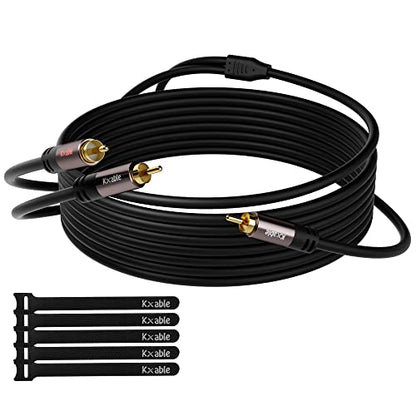 Kxable RCA Y-Adapter Splitter Cable 25 Feet, 1 RCA Male to 2 RCA Male Stereo Audio Subwoofer Cable, Bi-Directional, for Home Theater, Hi-Fi System, Amplifier, Speaker, 24K Gold Plated, OD:5.0MM - size: 25 Feet