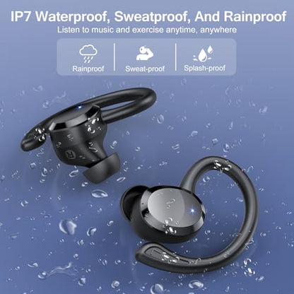 Wireless Earbuds, 2026 Bluetooth 5.4 Headphones HiFi Stereo, Bluetooth Earbuds with ENC Noise Cancelling Mic, IP7 Waterproof in Ear Earphones, 68H Dual LED Display Ear buds for Workout Sports - color: Matte black
