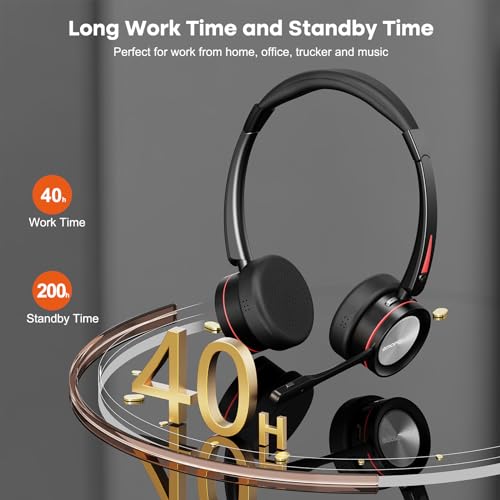 ENC Wireless Headset with Microphone for Mobile, Bluetooth Headset with Noise Cancelling Mic, USB Dongle & Charge Base for Office Work, for Calls Teams Zoom Webex Meeting, Telework