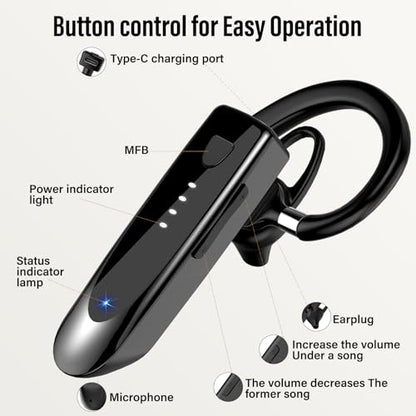 Atheewon Bluetooth Earpiece, Wireless Handsfree with Noise Cancelling Mic, 20Hrs Call Time Bluetooth 5.4 Headset, 180 Hrs Standby Time Headset for Business/Trucker/Driver - color: Glossy Black