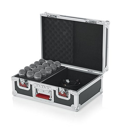 Gator Cases G-TOUR Series Road Case with Foam Drops for (15) Wired Microphones & Accessory Storage (G-TOUR M15) - size: 12.25 x 9.50 x 8.00 inches